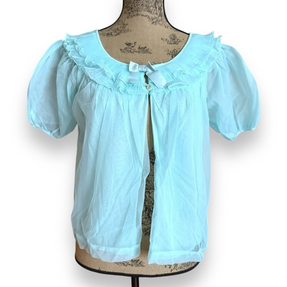 70s Vintage Baby Blue Tulle Bed Jacket Size M